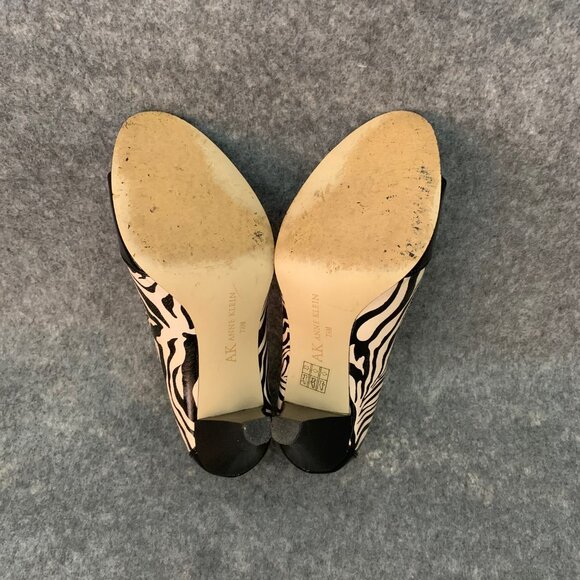 Anne Klein Women’s Leather Heel Black and Cream Zebra Pattern Peep Toe Shoes - Picture 12 of 12